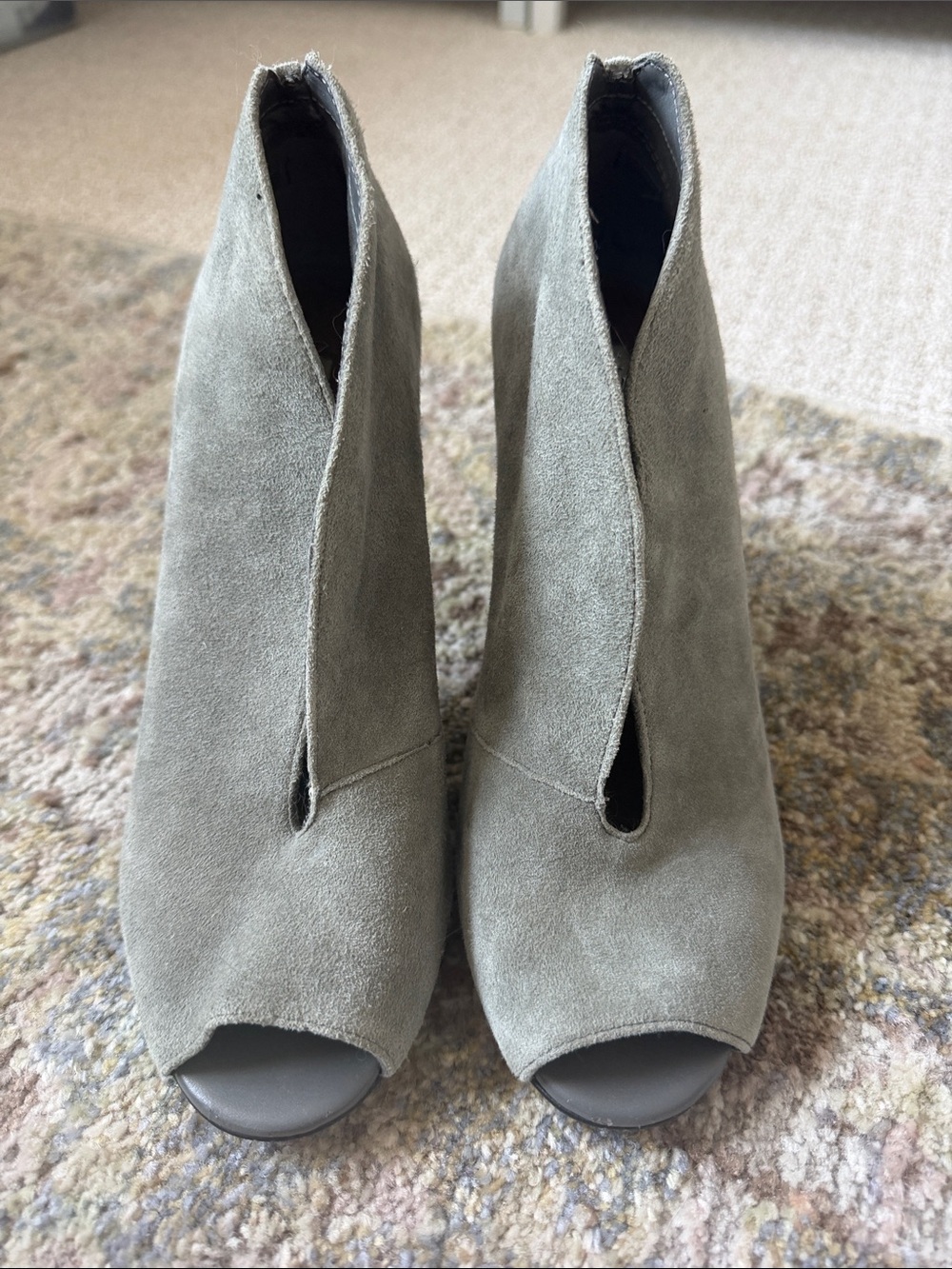 Halogen Gray Suede Peep-Toe Ankle Boots